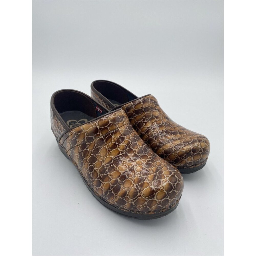 Sanita Women's Danish Professional Clogs Shoes 39 Brown Gold Snake Skin Print